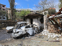 Garages in the Holosiivskyi district are being destroyed by the Russian missile attack in Kyiv, Ukraine, on July 8, 2024. NO USE RUSSIA. NO...