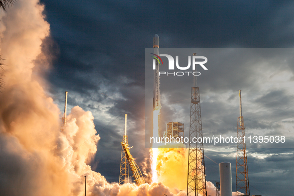 A SpaceX Falcon 9 rocket is lifting off from pad 40 at the Cape Canaveral Space Force Base, carrying the Turkish Satellite Turksat 6A to Geo...