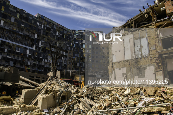 The complex of buildings of Ohmatdyt Children's Hospital is being strongly damaged during a Russian missile strike in Kyiv, Ukraine, on July...