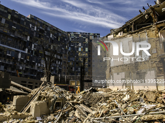 The complex of buildings of Ohmatdyt Children's Hospital is being strongly damaged during a Russian missile strike in Kyiv, Ukraine, on July...