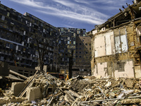 The complex of buildings of Ohmatdyt Children's Hospital is being strongly damaged during a Russian missile strike in Kyiv, Ukraine, on July...