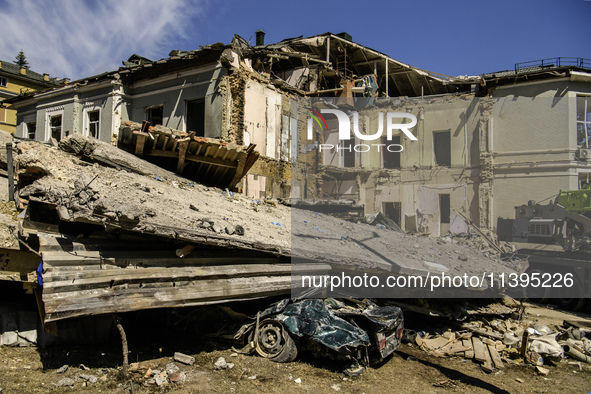 The complex of buildings of Ohmatdyt Children's Hospital is being strongly damaged during a Russian missile strike in Kyiv, Ukraine, on July...