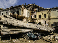 The complex of buildings of Ohmatdyt Children's Hospital is being strongly damaged during a Russian missile strike in Kyiv, Ukraine, on July...