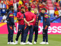 (L-R)  Nico Williams left winger of Spain and Athletic Club Bilbao, Lamine Yamal, Ferran Torres, Fermin Lopez and Pedri of Spain and FC Barc...