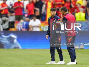 (L) Pedri central midfield of Spain and FC Barcelona and  (R) Ferran Torres left winger of Spain and FC Barcelona during the UEFA EURO 2024...