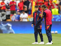 (L) Pedri central midfield of Spain and FC Barcelona and  (R) Ferran Torres left winger of Spain and FC Barcelona during the UEFA EURO 2024...