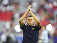 Kylian Mbappe centre-forward of France and Real Madrid during the warm-up before  the UEFA EURO 2024 semi-final match between Spain v France...