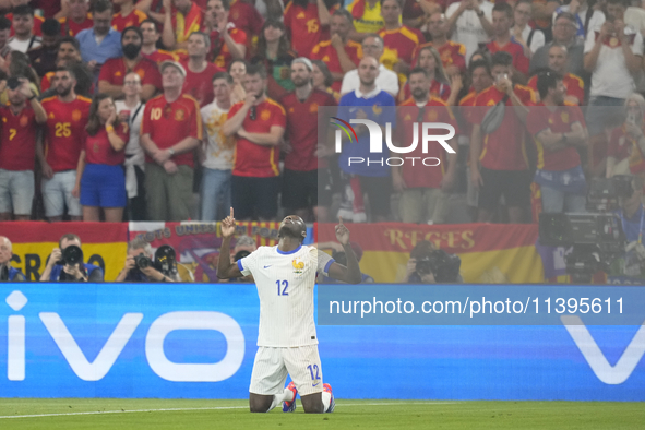 Randal Kolo Muani centre-forward of France and Paris Saint-Germain celebrates after scoring his sides first goal during the UEFA EURO 2024 s...