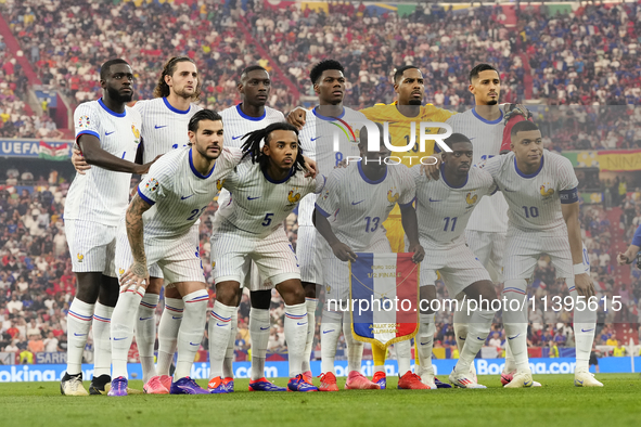 France line up during the UEFA EURO 2024 semi-final match between Spain v France at Munich Football Arena on July 9, 2024 in Munich, Germany...