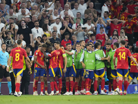 Lamine Yamal right winger of Spain and FC Barcelona celebrates after scoring his sides first goal during the UEFA EURO 2024 semi-final match...