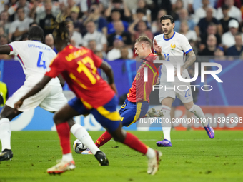 Dani Olmo attacking midfield of Spain and RB Leipzig shooting to goal during the UEFA EURO 2024 semi-final match between Spain v France at M...