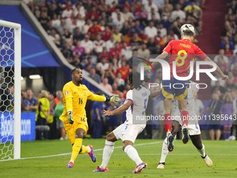 Fabian Ruiz central midfield of Spain and Paris Saint-Germain shooting to goal during the UEFA EURO 2024 semi-final match between Spain v Fr...