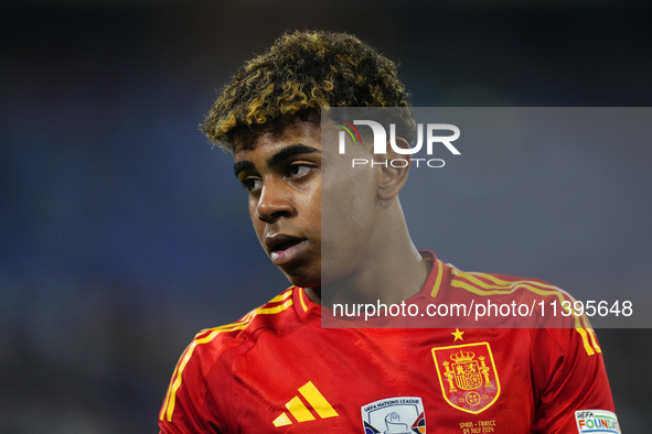 Lamine Yamal right winger of Spain and FC Barcelona during the UEFA EURO 2024 semi-final match between Spain v France at Munich Football Are...