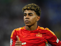 Lamine Yamal right winger of Spain and FC Barcelona reacts during the UEFA EURO 2024 semi-final match between Spain v France at Munich Footb...