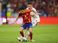 Jesus Navas right-back of Spain and Sevilla FC and William Saliba centre-back of France and Arsenal FC compete for the ball during the UEFA...