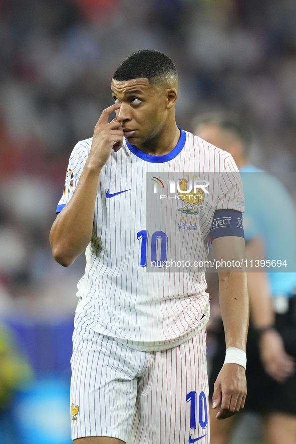 Kylian Mbappe centre-forward of France and Real Madrid reacts during the UEFA EURO 2024 semi-final match between Spain v France at Munich Fo...