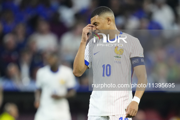 Kylian Mbappe centre-forward of France and Real Madrid reacts during the UEFA EURO 2024 semi-final match between Spain v France at Munich Fo...