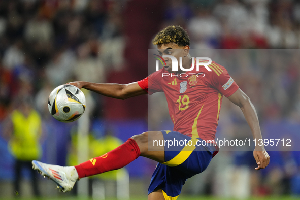 Lamine Yamal right winger of Spain and FC Barcelona during the UEFA EURO 2024 semi-final match between Spain v France at Munich Football Are...