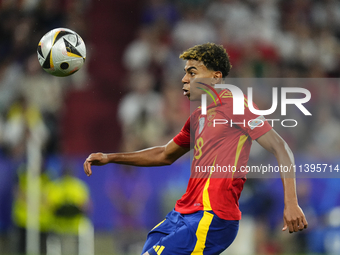 Lamine Yamal right winger of Spain and FC Barcelona during the UEFA EURO 2024 semi-final match between Spain v France at Munich Football Are...