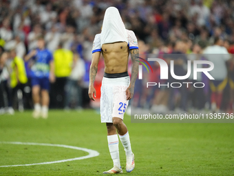 Bradley Barcola left winger of France and Paris Saint-Germain dejected after losing the UEFA EURO 2024 semi-final match between Spain v Fran...