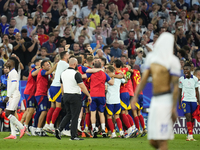 Spanish players celebrate victory after the UEFA EURO 2024 semi-final match between Spain v France at Munich Football Arena on July 9, 2024...