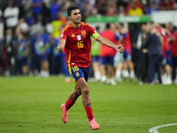 Rodrigo Hernandez defensive midfield of Spain and Manchester City celebrates victory after the UEFA EURO 2024 semi-final match between Spain...