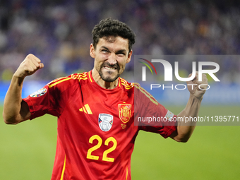 Jesus Navas right-back of Spain and Sevilla FC celebrates victory after the UEFA EURO 2024 semi-final match between Spain v France at Munich...