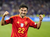 Jesus Navas right-back of Spain and Sevilla FC celebrates victory after the UEFA EURO 2024 semi-final match between Spain v France at Munich...