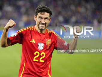 Jesus Navas right-back of Spain and Sevilla FC celebrates victory after the UEFA EURO 2024 semi-final match between Spain v France at Munich...