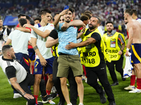 Security personnel injure Alvaro Morata centre-forward of Spain and Atletico de Madrid when antry a pitch invader after the UEFA EURO 2024 s...