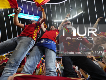 Spanish supporters celebrate victory after the UEFA EURO 2024 semi-final match between Spain v France at Munich Football Arena on July 9, 20...