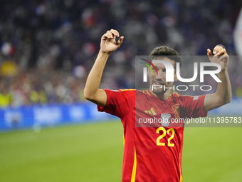 Jesus Navas right-back of Spain and Sevilla FC celebrates victory after during the UEFA EURO 2024 semi-final match between Spain v France at...