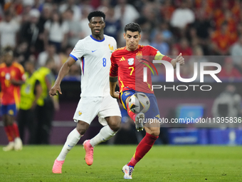 Alvaro Morata centre-forward of Spain and Atletico de Madrid controls the ball during the UEFA EURO 2024 semi-final match between Spain v Fr...