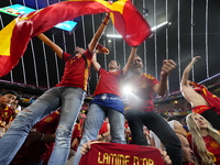 Spanish supporters celebrate victory after the UEFA EURO 2024 semi-final match between Spain v France at Munich Football Arena on July 9, 20...