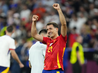 Mikel Oyarzabal centre-forward of Spain and Real Sociedad celebrates victory after the UEFA EURO 2024 semi-final match between Spain v Franc...