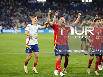 Dani Vivian centre-back of Spain and Athletic Club Bilbao celebrates victory after the UEFA EURO 2024 semi-final match between Spain v Franc...