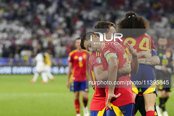 Rodrigo Hernandez defensive midfield of Spain and Manchester City celebrates victory after the UEFA EURO 2024 semi-final match between Spain...