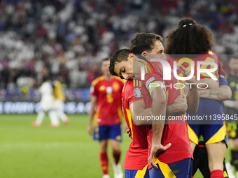 Rodrigo Hernandez defensive midfield of Spain and Manchester City celebrates victory after the UEFA EURO 2024 semi-final match between Spain...