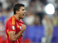 Rodrigo Hernandez defensive midfield of Spain and Manchester City celebrates victory after the UEFA EURO 2024 semi-final match between Spain...