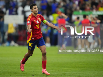 Rodrigo Hernandez defensive midfield of Spain and Manchester City celebrates victory after the UEFA EURO 2024 semi-final match between Spain...