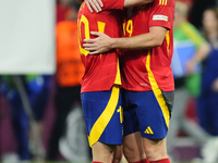 Dani Olmo attacking midfield of Spain and RB Leipzig and Aymeric Laporte centre-back of Spain and Al-Nassr FC  celebrate victory after the U...