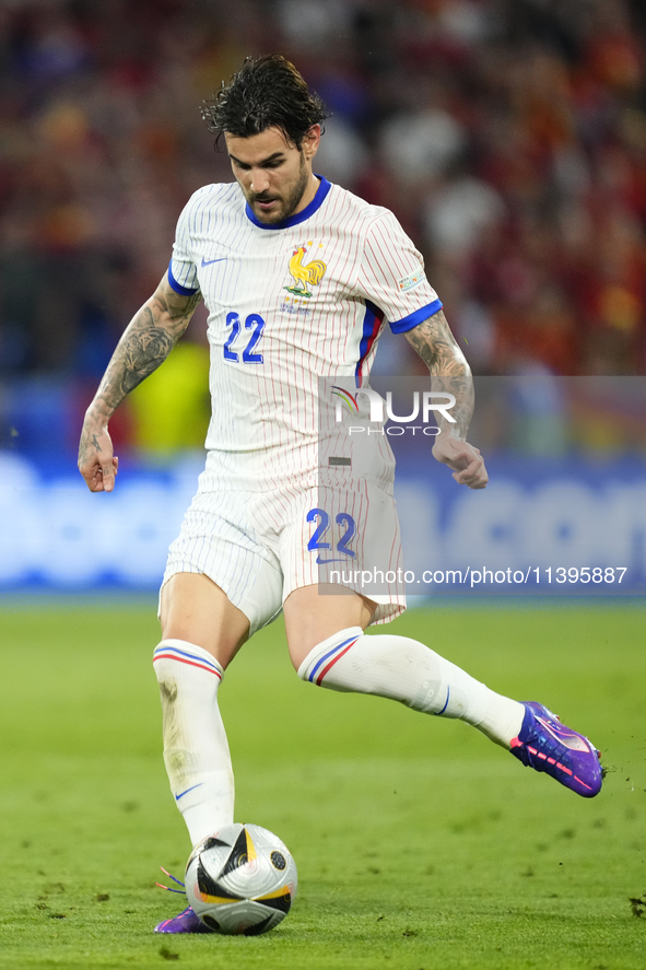 Theo Hernandez eft-back of France and AC Milan during the UEFA EURO 2024 semi-final match between Spain v France at Munich Football Arena on...