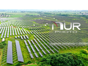 A photovoltaic power station is being shown in Ligang village, Chaohu city, East China's Anhui province, on July 9, 2024. (