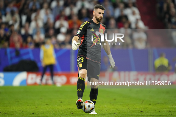 Unai Simon goalkeeper Athletic Club Bilbao controls the ball during the UEFA EURO 2024 semi-final match between Spain v France at Munich Foo...