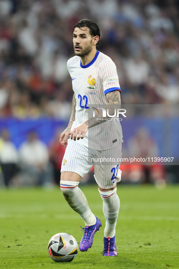 Theo Hernandez eft-back of France and AC Milan during the UEFA EURO 2024 semi-final match between Spain v France at Munich Football Arena on...