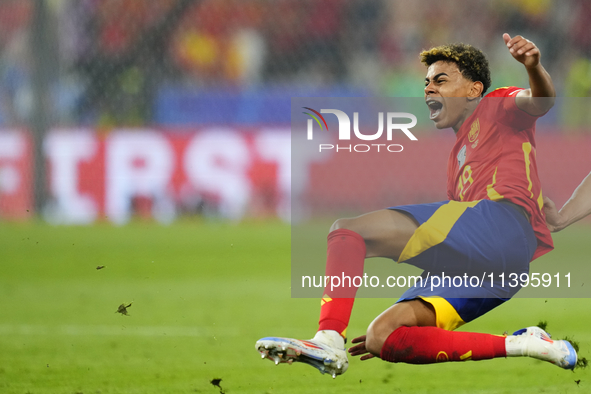 Lamine Yamal right winger of Spain and FC Barcelona during the UEFA EURO 2024 semi-final match between Spain v France at Munich Football Are...