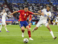 Dani Vivian centre-back of Spain and Athletic Club Bilbao and Bradley Barcola left winger of France and Paris Saint-Germain compete for the...