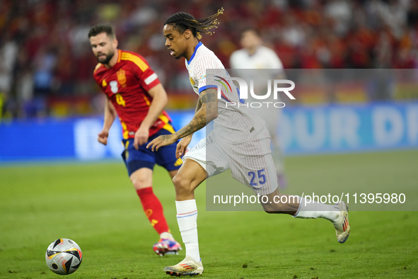 Bradley Barcola left winger of France and Paris Saint-Germain during the UEFA EURO 2024 semi-final match between Spain v France at Munich Fo...