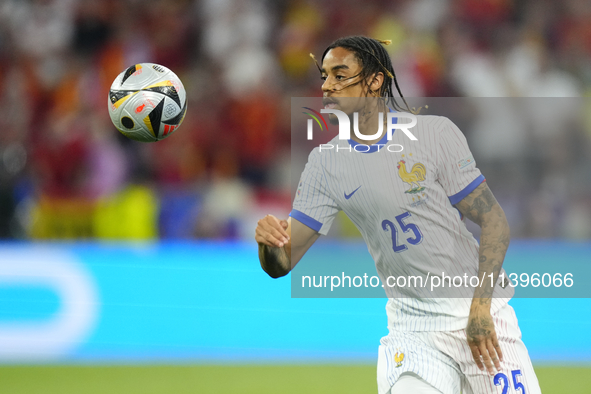 Bradley Barcola left winger of France and Paris Saint-Germain during the UEFA EURO 2024 semi-final match between Spain v France at Munich Fo...