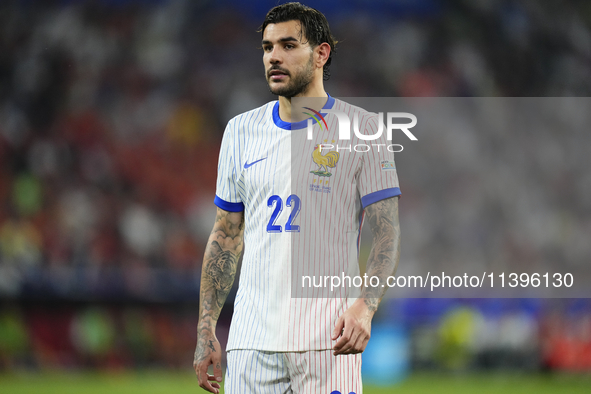 Theo Hernandez eft-back of France and AC Milan during the UEFA EURO 2024 semi-final match between Spain v France at Munich Football Arena on...